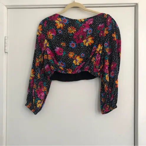 Majorelle Revolve Swift long sleeve crop top black dot multicolor floral pink
