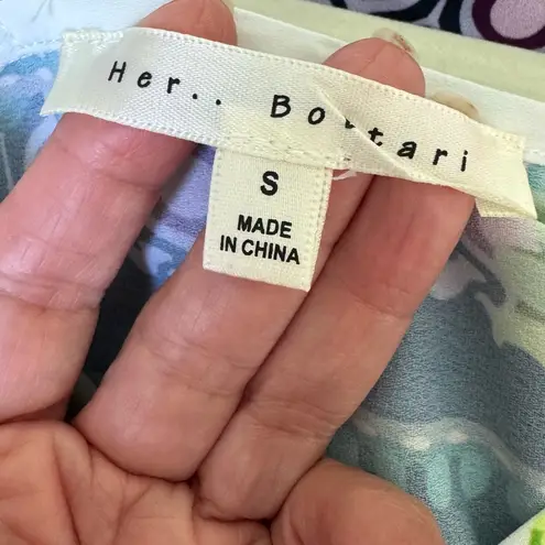 HER...BOTTARI Navy Green Multi Color Print Wide Sleeves Maxi Dress Size Small