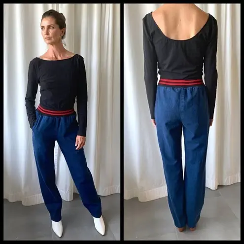 Rachel Comey ππ Doxa Pant Striped Elastic Waist Acid Wash Denim Navy Large NWT