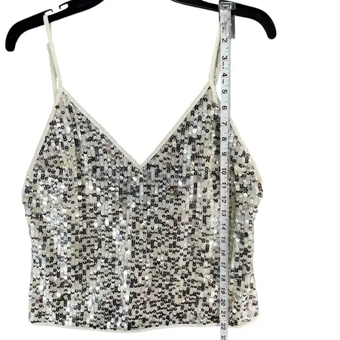 Goldie Twilight Camisole Top Womens M Silver Cream Sequin Sparkles Shimmer Glam