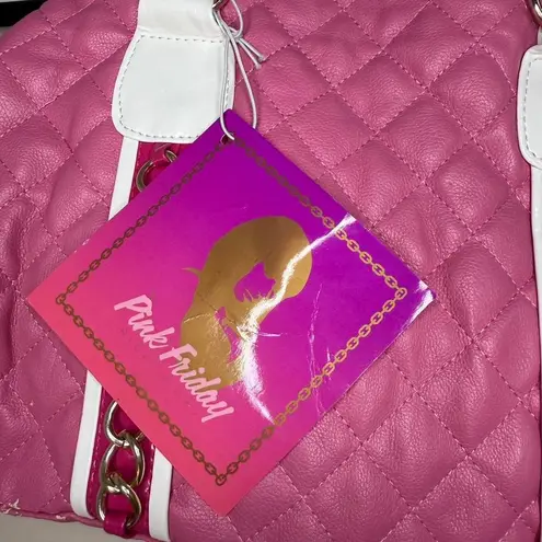 Nicki Minaj Pink quilted faux leather tote bag with white trim