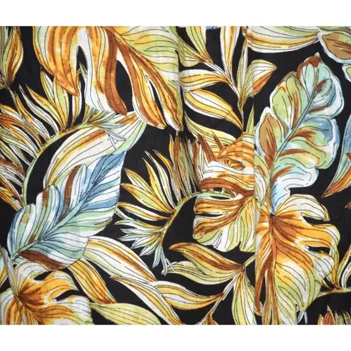 Panama Jack Women's XL Black Yellow Floral Blouse Top Linen Blend Keyhole Neck