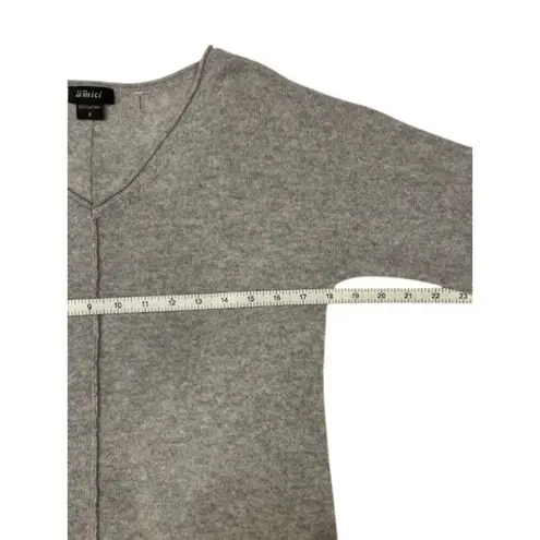 AMICI Pure Gray Grey V Neck 100% Cashmere Fringe 3/4 Dolman Sleeve Sweater SMALL