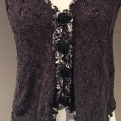 Anthropologie Hand Knit Cardigan Vest with Black Embellished Buttons