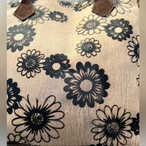 Cecconi Piero Womens Tote Leather Calf Hair handbag Floral Boho Western Italy Brown