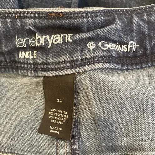 Lane Bryant  Genius Fit Dark Blue Wash Cropped Skinny Ankle Jeans Sz 24 Ankle Zip