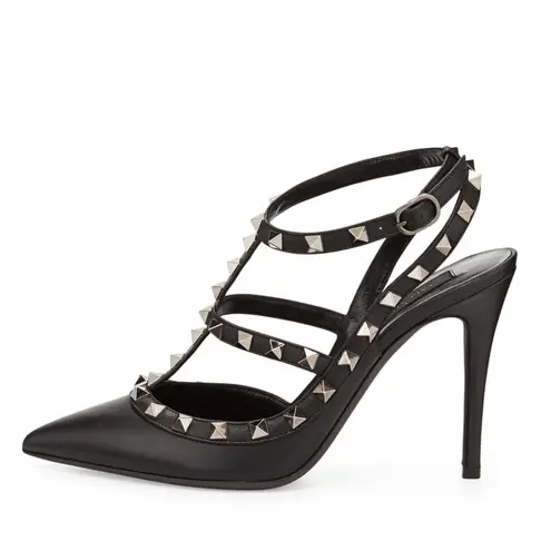 Valentino Garavani Valentino Rockstud Noir ankle strap pointy toe sandal size IT 35.5 US 5.5