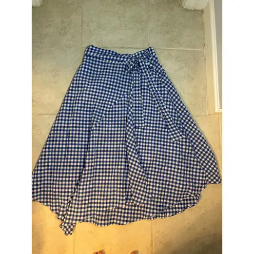 Maeve by Anthropologie Blue Gingham Wrap Midi Skirt Size 2 Tie Waist