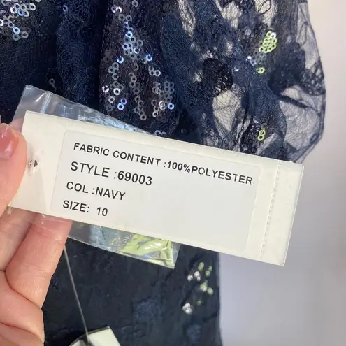 Teri Jon Mother of The Bride Navy Off The Shoulder Sequin Evening Gown Size 10 Blue