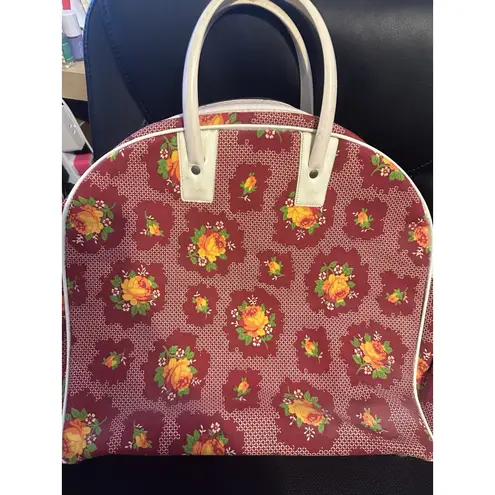 Vintage Floral Print Bowling Bag Satchel Handbag Retro Novelty Purse Red