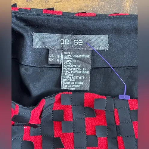 Per Se 100% Virgin Wool & Silk Red Black Geometric Short Pencil Skirt Women's 2