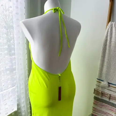 SKIMS Summer Mesh Lace Plunge Neon Green Highlighter Sleeveless Long Dress 2X