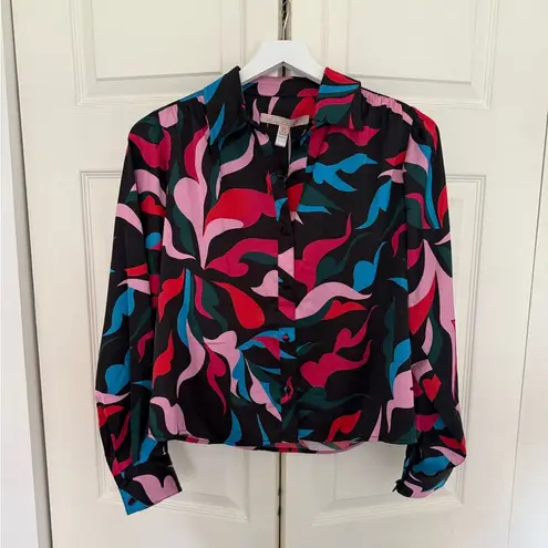 Hutch NWT Anthropologie Kodie Buttondown Blouse Pink Blue Black Top Size XS