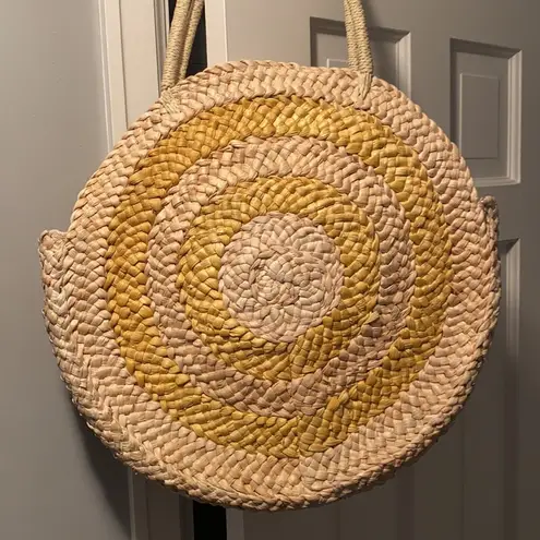 American Eagle  yellow tan straw circle sun tote bag