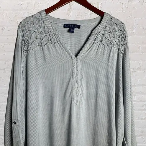 Bandolino Women Lightweight Beaded Blue Striped Roll Tab Long Sleeve Trinity Blouse Size XXL
