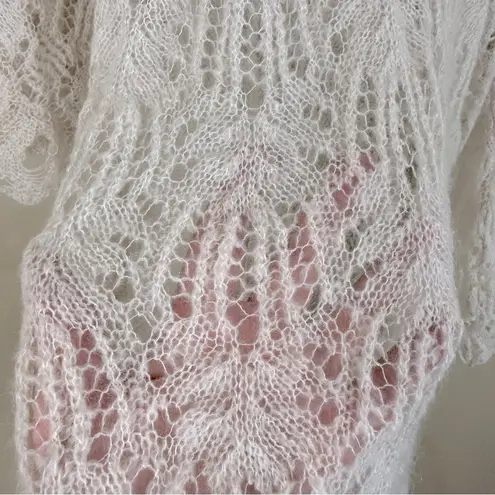 Black Sheep Ivory Boho Crochet Lace 3/4 Bell Sleeve Suede Trim Sweater Large