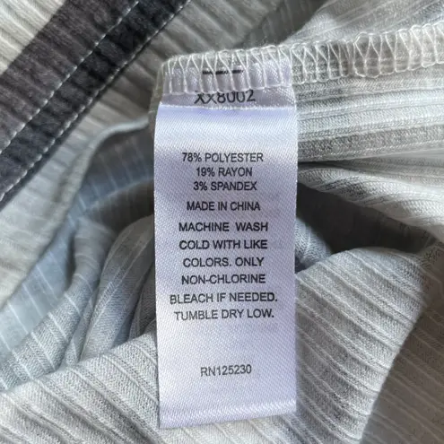 Cali Be New Striped Ribbed Mock Neck Long Sleeve Top Grey Multi