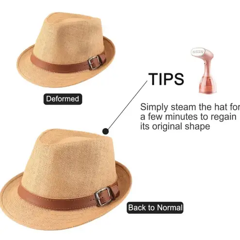 Boutique Ultrafun Straw Fedora Hat Classic Manhattan brown khaki Unisex