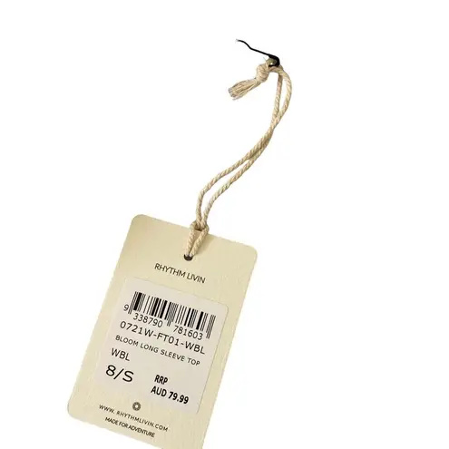 Rhythm Blue Floral Button Tie Front Long Sleeve Blouse Shirt Size Small