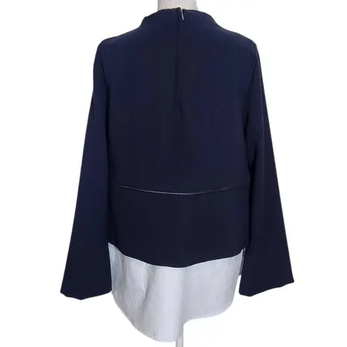 ZARA  Navy Knit Pullover with Zipper Hem and Blue Stripe Accent NWT Size Medium