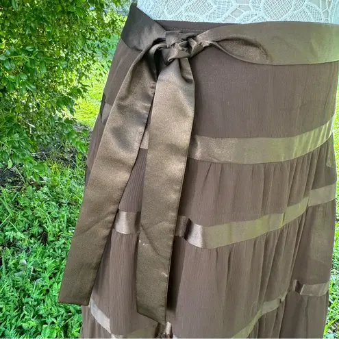 Vintage Victor Costa Occasion Brown Layered Ribbon Midi Chiffon Skirt Size Small