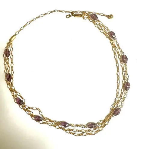 Vintage B.C. Lind 14K GE purple beaded triple strand Necklace Gold