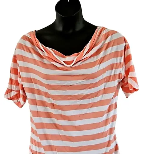 Excellent New York & Company Pink White Striped Cowl Neck Top Size Medium