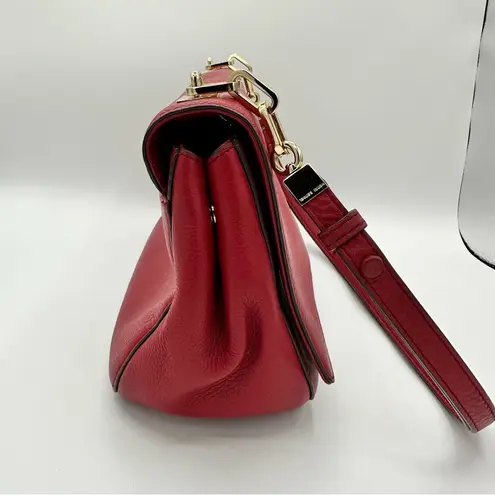 Henri Bendel Rich Red Smooth Pebbled Leather Shoulder Bag Push Lock