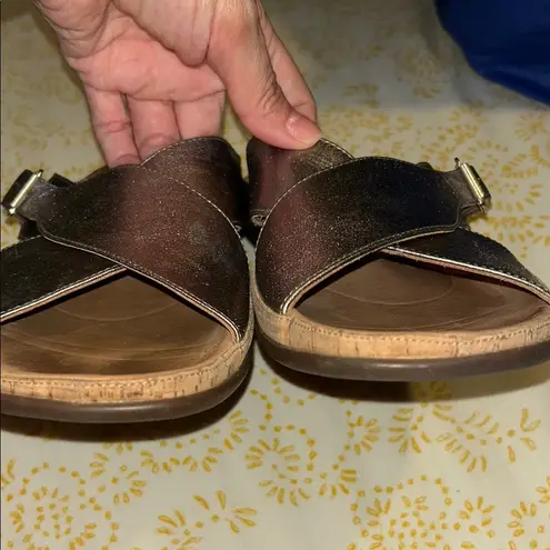 STRIVE Silver Tan Sandals with Modern Minimalist Design Size 11.5