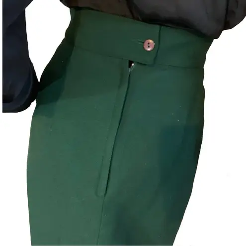 VINTAGE 1980'S GREEN W/RED & BLACK WAIST PLEATED WOOL MIDI SKIRT (16)