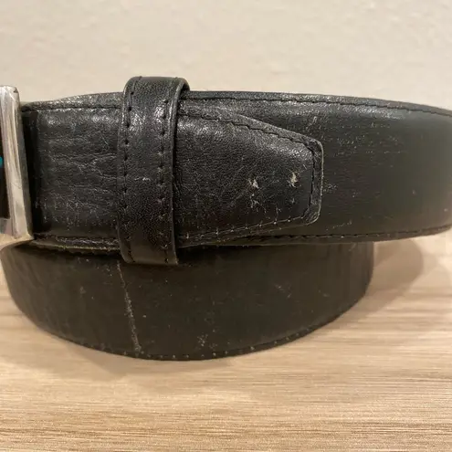 Paris Vintage Belt Navajo Inlaid Turquoise Slab Horse Shoe Belt Buckle 34” Black