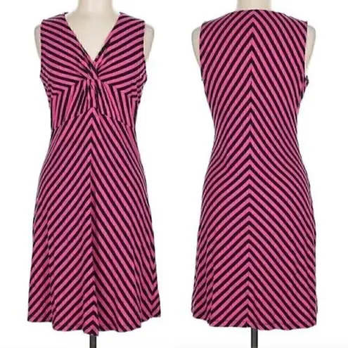 Peter Nygard Pink Black Striped V-Neck Twist Front A-Line Dress PETITE Small PS