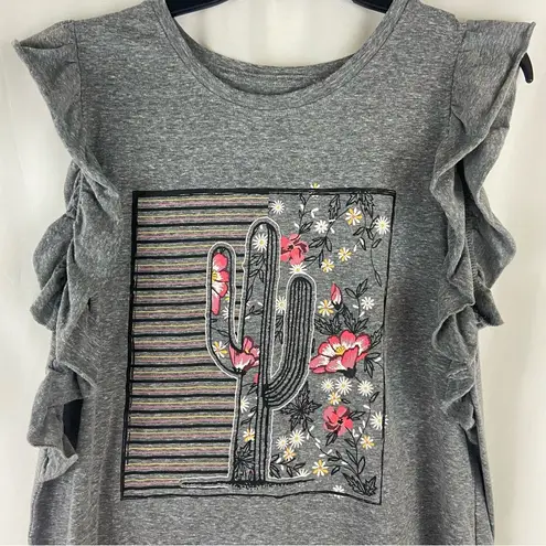 Mic and Jax Gray Desert Scene Cactus Flutter Sleeve Top Size Large