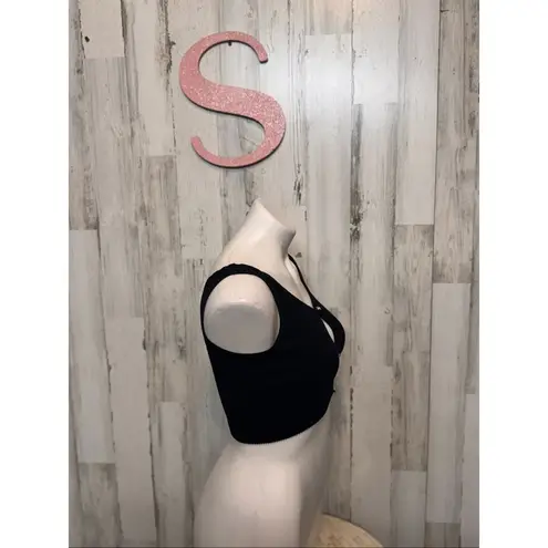 Wardrobe Essentials Black Ribbed Cut Out Crop Top S/M Y2K Clubwear Stretch Tank