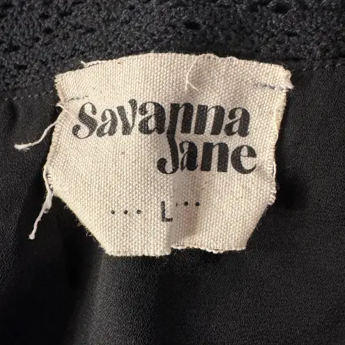 Savanna Jane Large Peplum Top Floral Embroidered Swiss Dot Lined Ruffled Crochet Black - Image 9