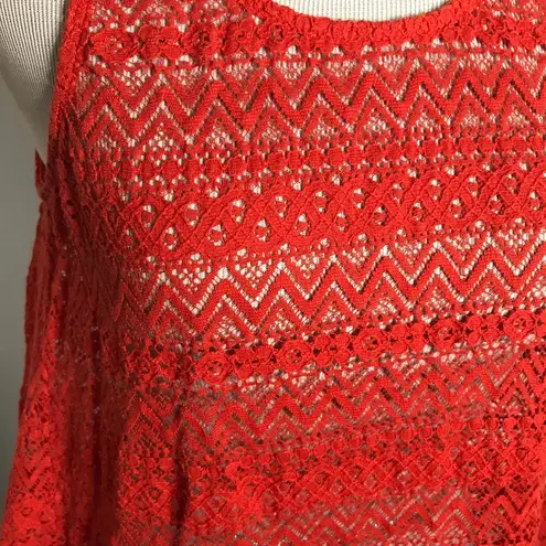 Everly  Open Back See Through Lace Tank Top Red Orange Size Small