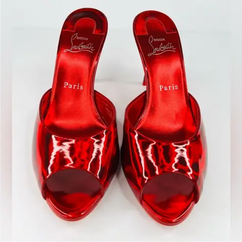 Christian Louboutin  Me Dolly Red Loubi Patent Leather Mule Sandals Size EU 37