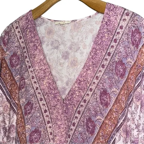Mystree Women’s Size L Purple Pink Pastel Floral Boho Wrap Shirt Top