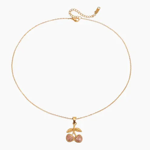 3 layered necklace set gold with cherry charm and snake chain