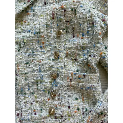 Dolce Cabo Womens Double Breasted Tweed Cropped Multi Blazer Gold Buttons Small