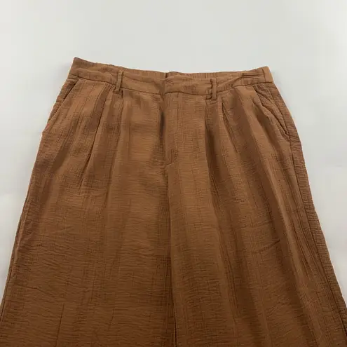 A New Day  Clay Brown Crinkle High Rise Wide Leg Summer Trouser Pant 16