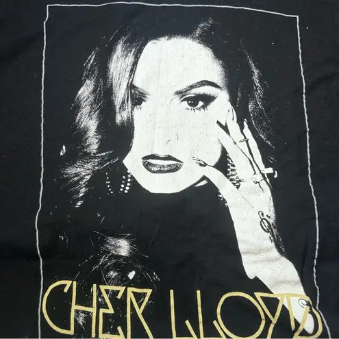 Vintage Y2K Cher Graphic Tee Band Tee Black Cut Neck Off Shoulder Medium