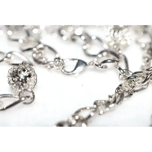 Source Unknown Glittering  Filigree Covered Beads Silver Tone 4 Strand Link Chain Glam Necklace