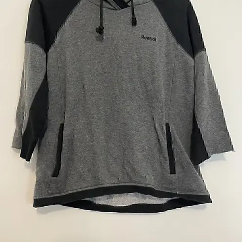 Reebok  Dark Gray Black Colorblock 3/4 Sleeve Pullover Hoodie Sweatshirt ALTERED - Image 3