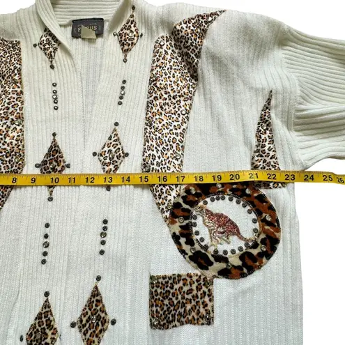 Vintage Focus USA Leopard Applique Cardigan OS Open Front Statement Maximalism Brown Size undefined