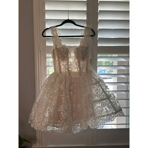 BHLDN NWT White Lace Square Neck Mini Bridal Dress w/ Hoop Skirt Size 6