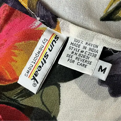 Newport News Sunstreak By 90s Vtg Floral Sheer Tunic Blouse Retro Beach Boho M