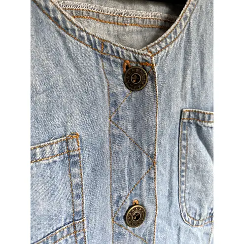 Vintage 1990's Light Denim Jean Ruffle Mini Dress Medium Western Coastal Cowgirl Blue