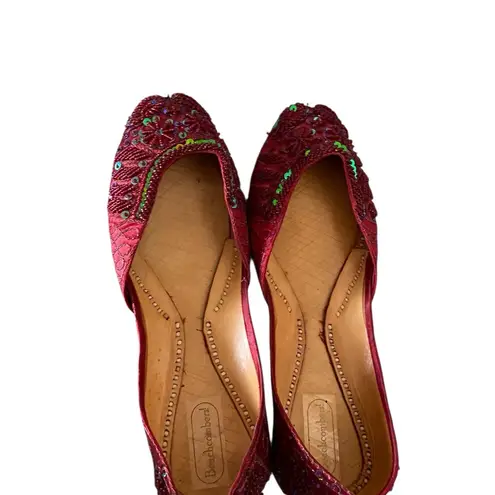 Red Green sequin beaded hand made Khussa flats genie shoes Fall Holiday Festive Size 9