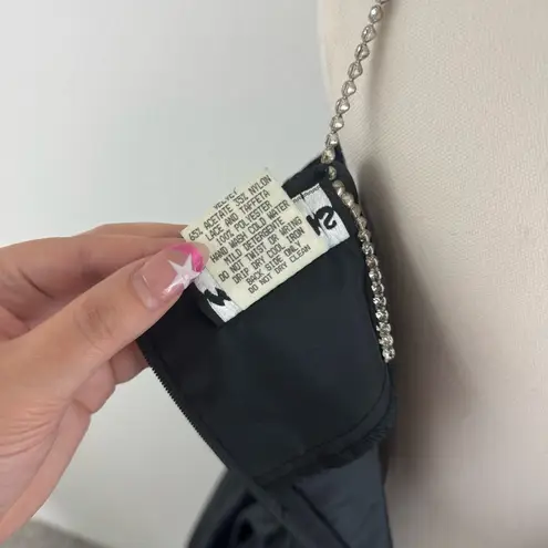 Vintage 90s Black Velvet Silver Floral Glitter Formal Homecoming Mini Dress Size M